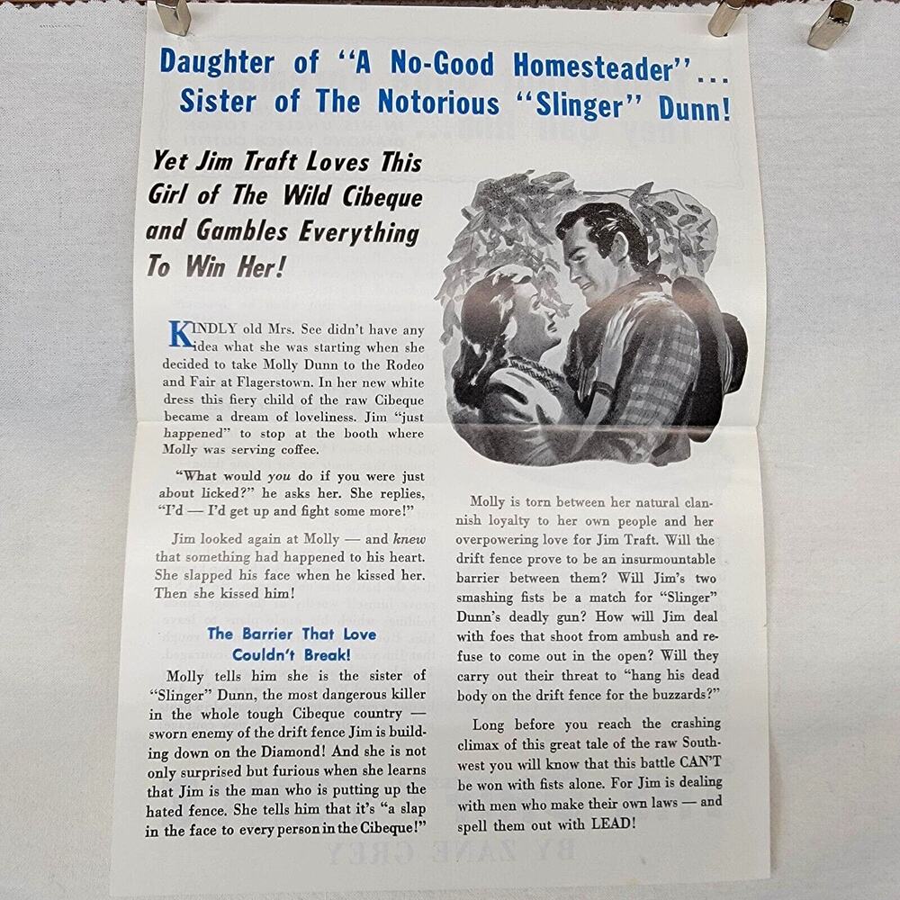 Zane Grey Promotional Book Flyer For The Drift Fence Advertising Brochure 2 Side